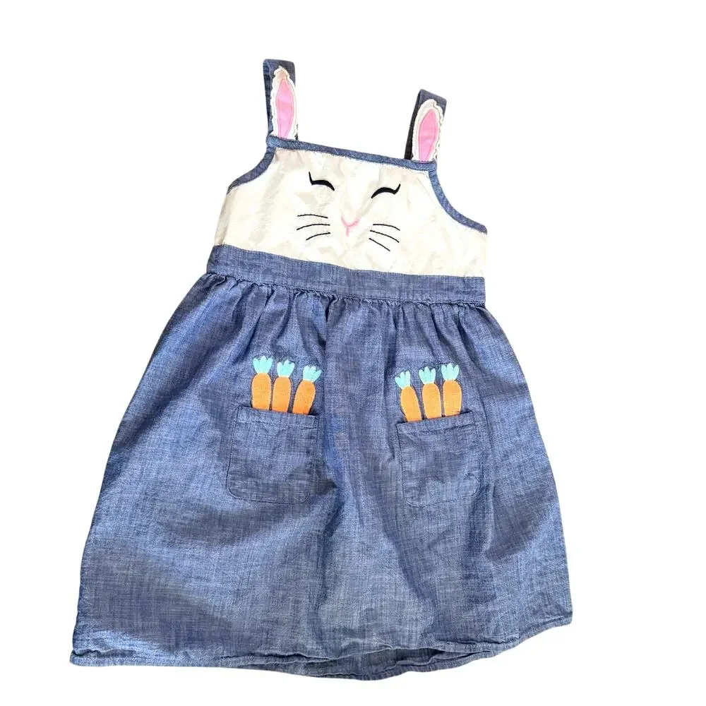 Gymboree Dress Garden Party Chambray Jumper bunny Carrot Easter Spring Size 7